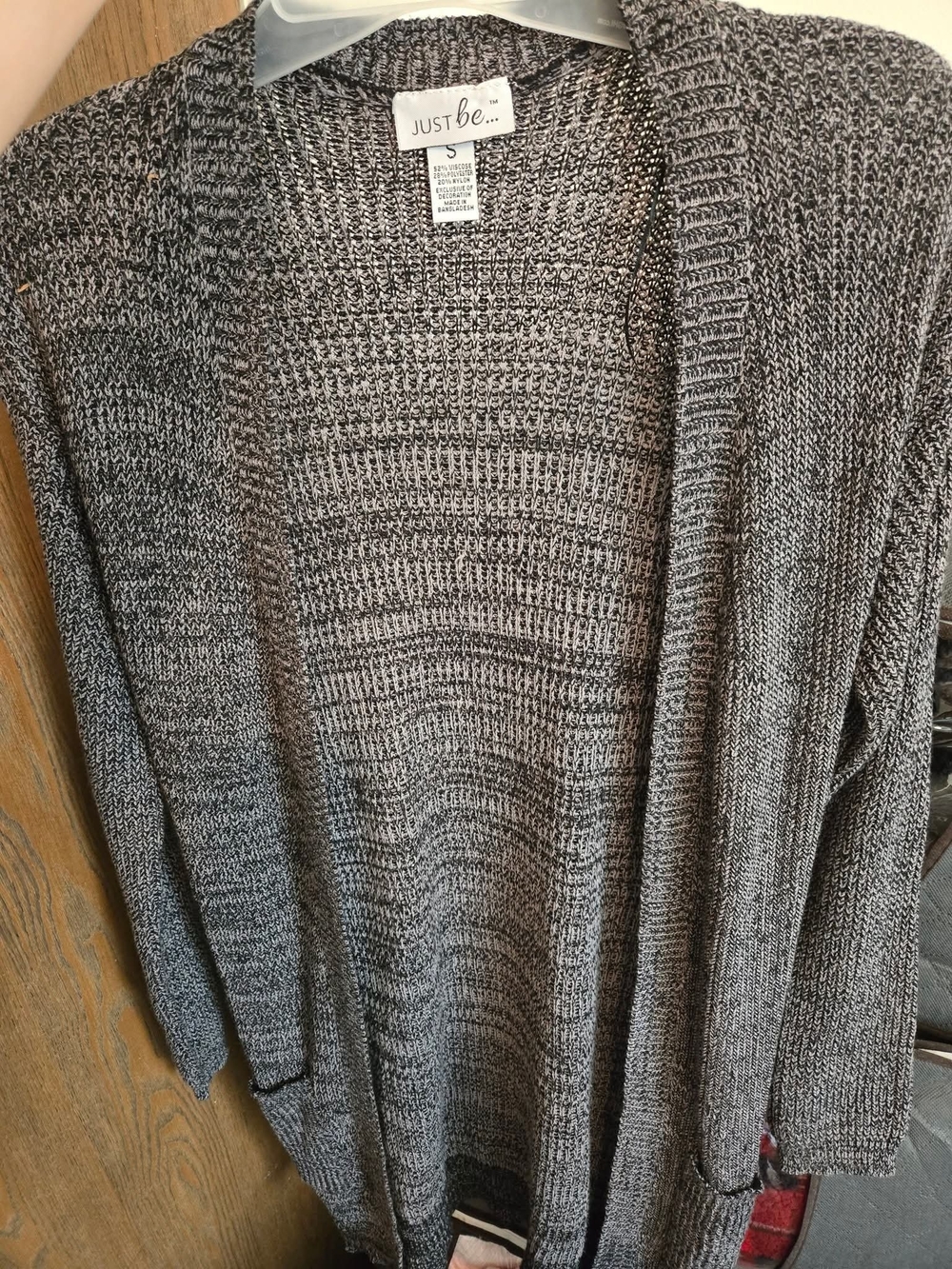 Gray/ Black Open-Front Knit Cardigan
